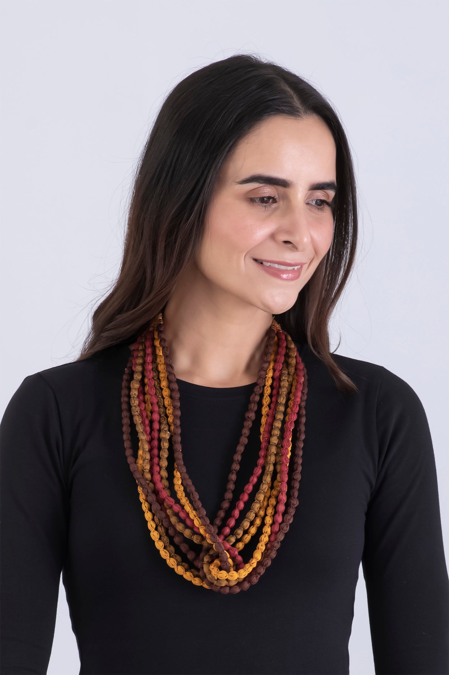 VINTAGE SILK KANTHA SEED NECKLACE - sv2721-gmn -