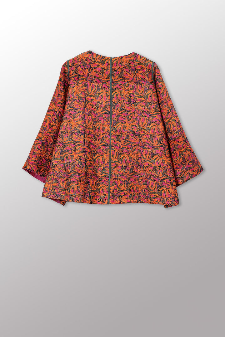 VINTAGE SILK GEORGETTE COTTON KANTHA BELL SHAPE JACKET - gc4048-0002a -