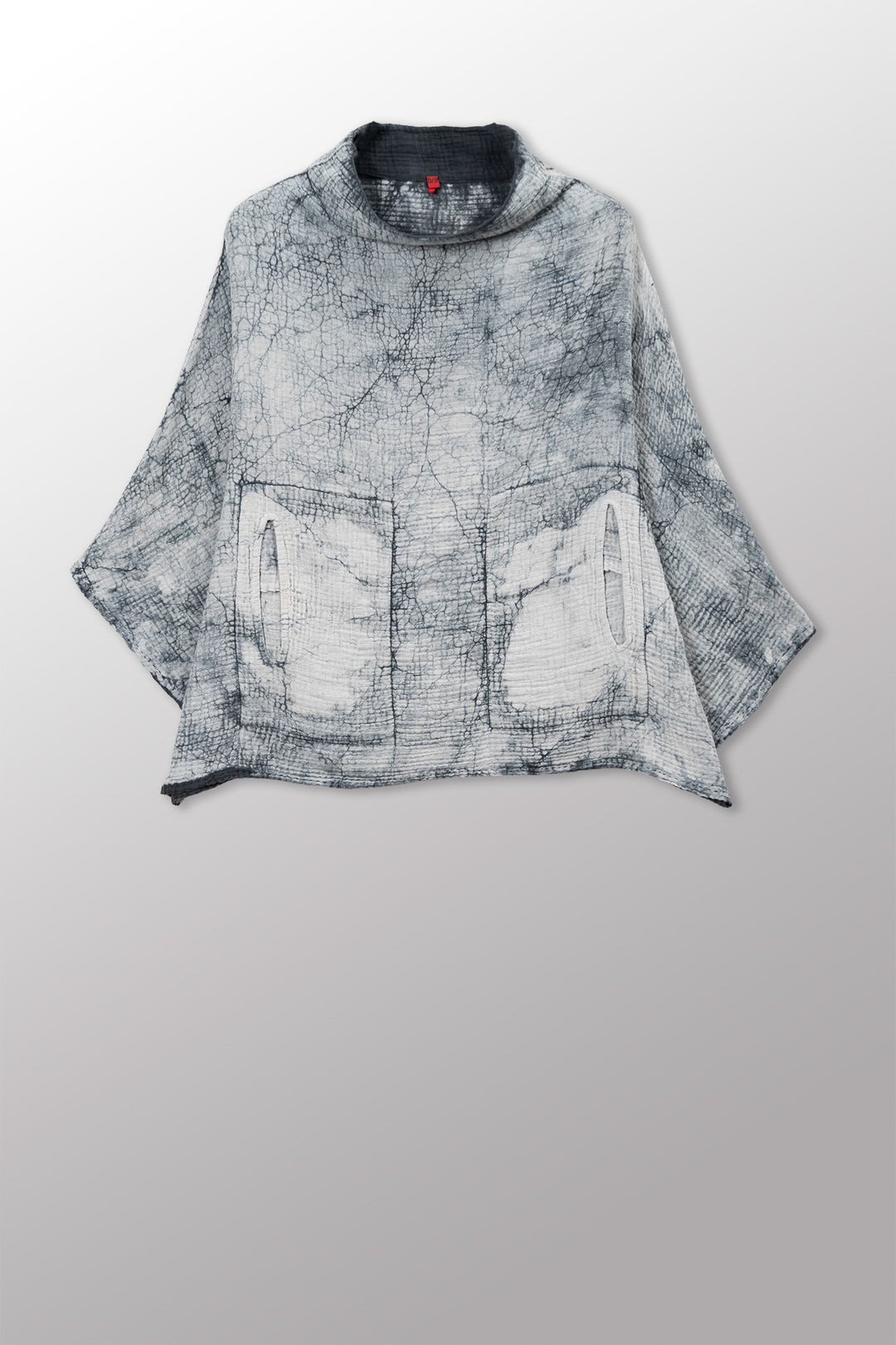 MUD DYE RIPPLE KANTHA FUNNEL NECK POCKET TOP - yp2t104-gry -