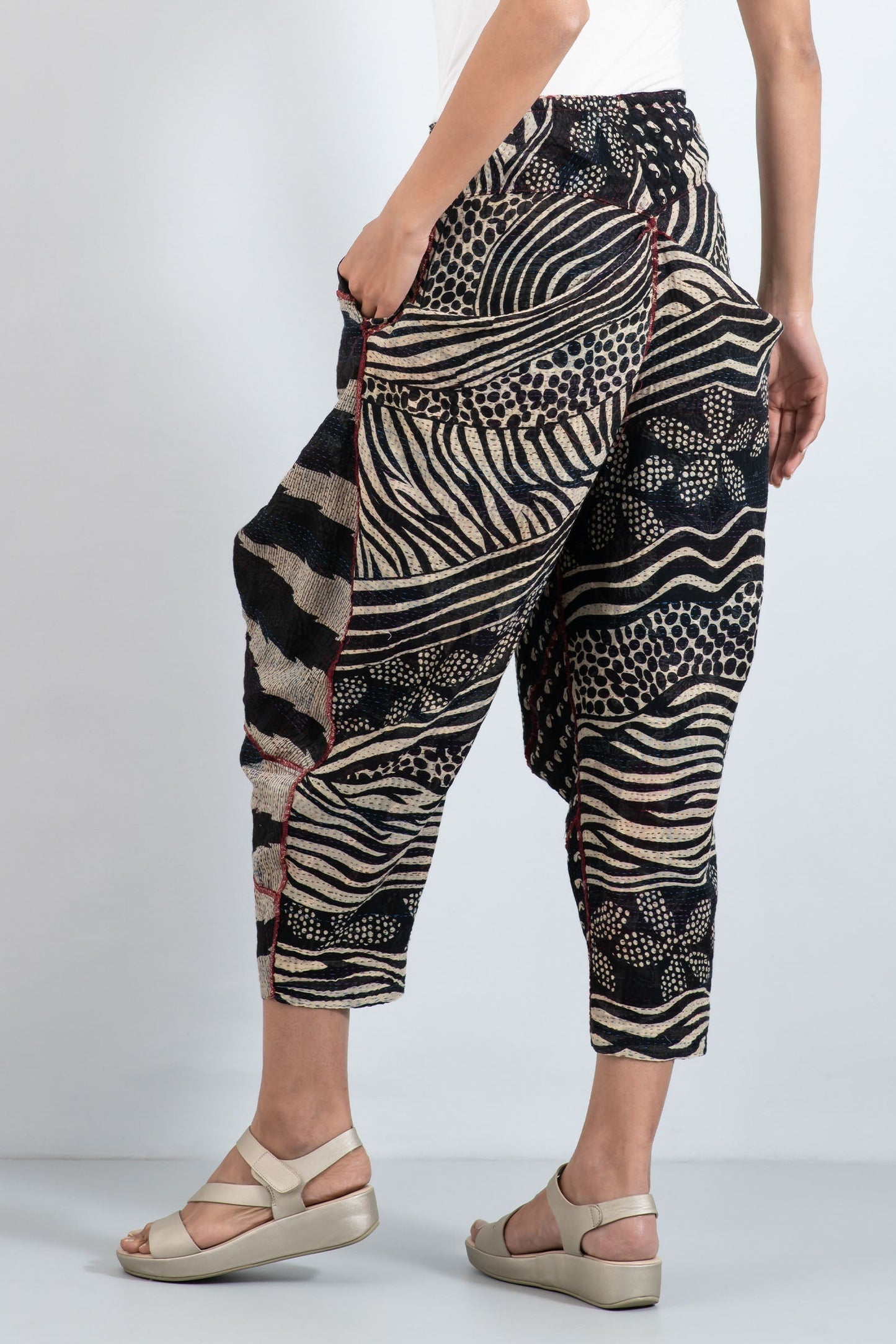 PATCHED PRINT KANTHA YAMAHA PANTS - pp2632-blk -