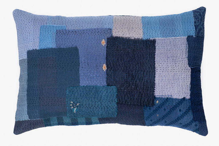 Landscape Handmade Vintage Kantha Pillow -Navy