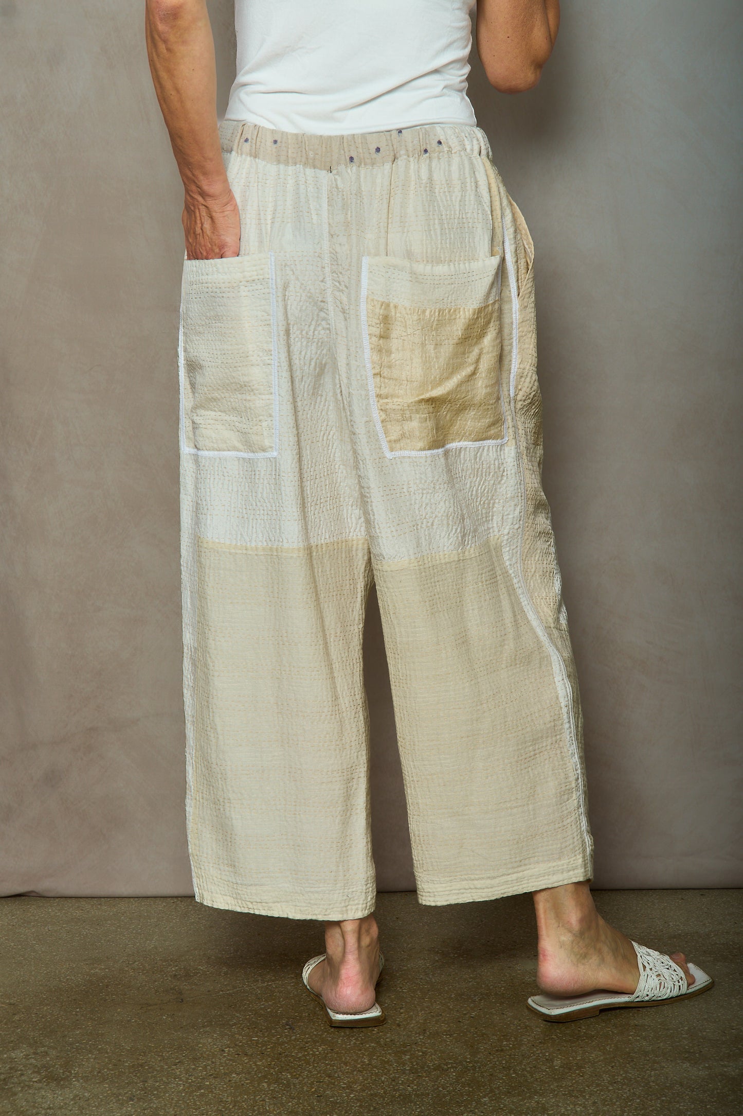 JAIPUR WHITE KANTHA BAGGY PANTS - jw2642-ivy -