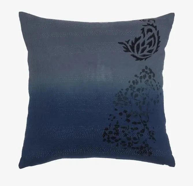 Cotton Ombre Handmade Vintage Kantha Pillow - Indigo