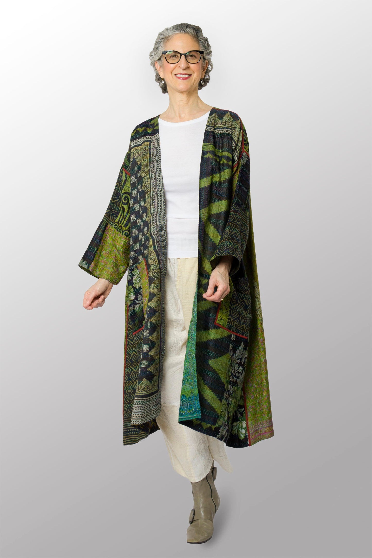 VINTAGE SILK KANTHA LONG DUSTER - sv2328-0010a -
