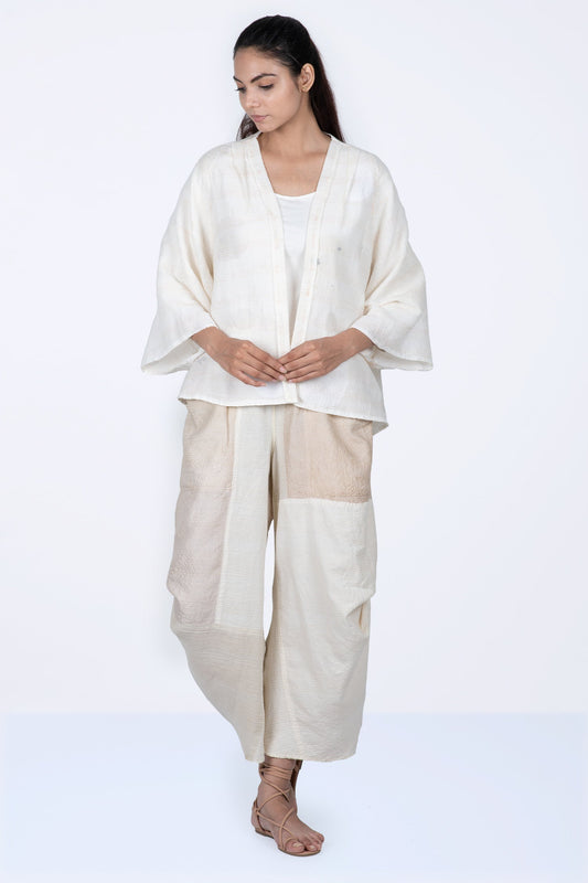 CUT THROUGH DOT AND HOLES KANTHA BELL SHAPE JKT - cd2048-ivy -