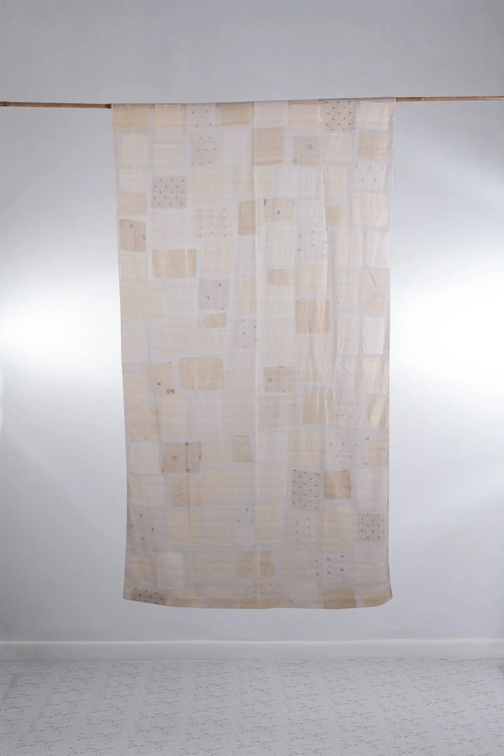 Mosaic Fray Patch Kantha Curtain - White
