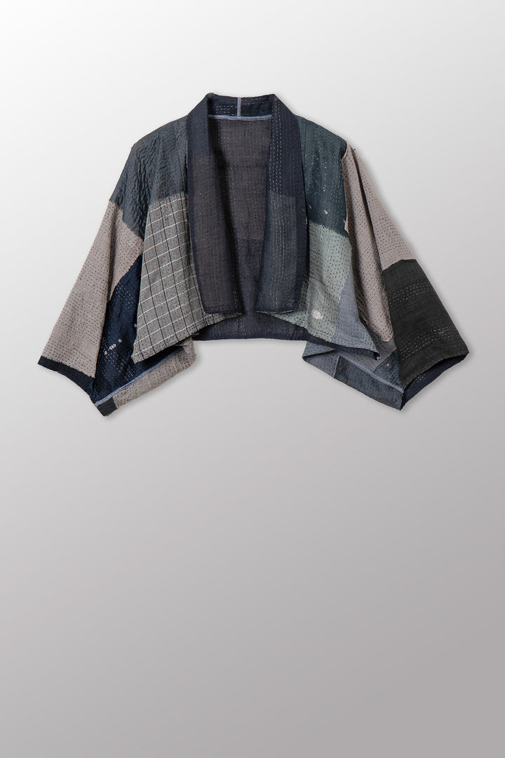 MOSAIC FRAY PATCH KANTHA PUFF SLV. SHRUG - zb2062-gry -