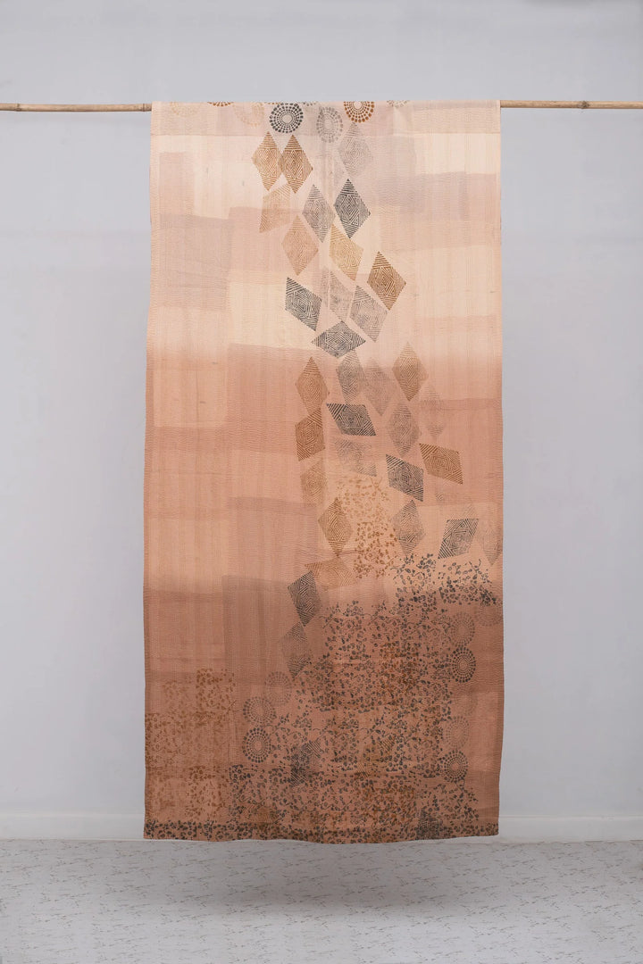 Vintage Fray Patch &amp; Ombre Kantha Curtain -Rose Water