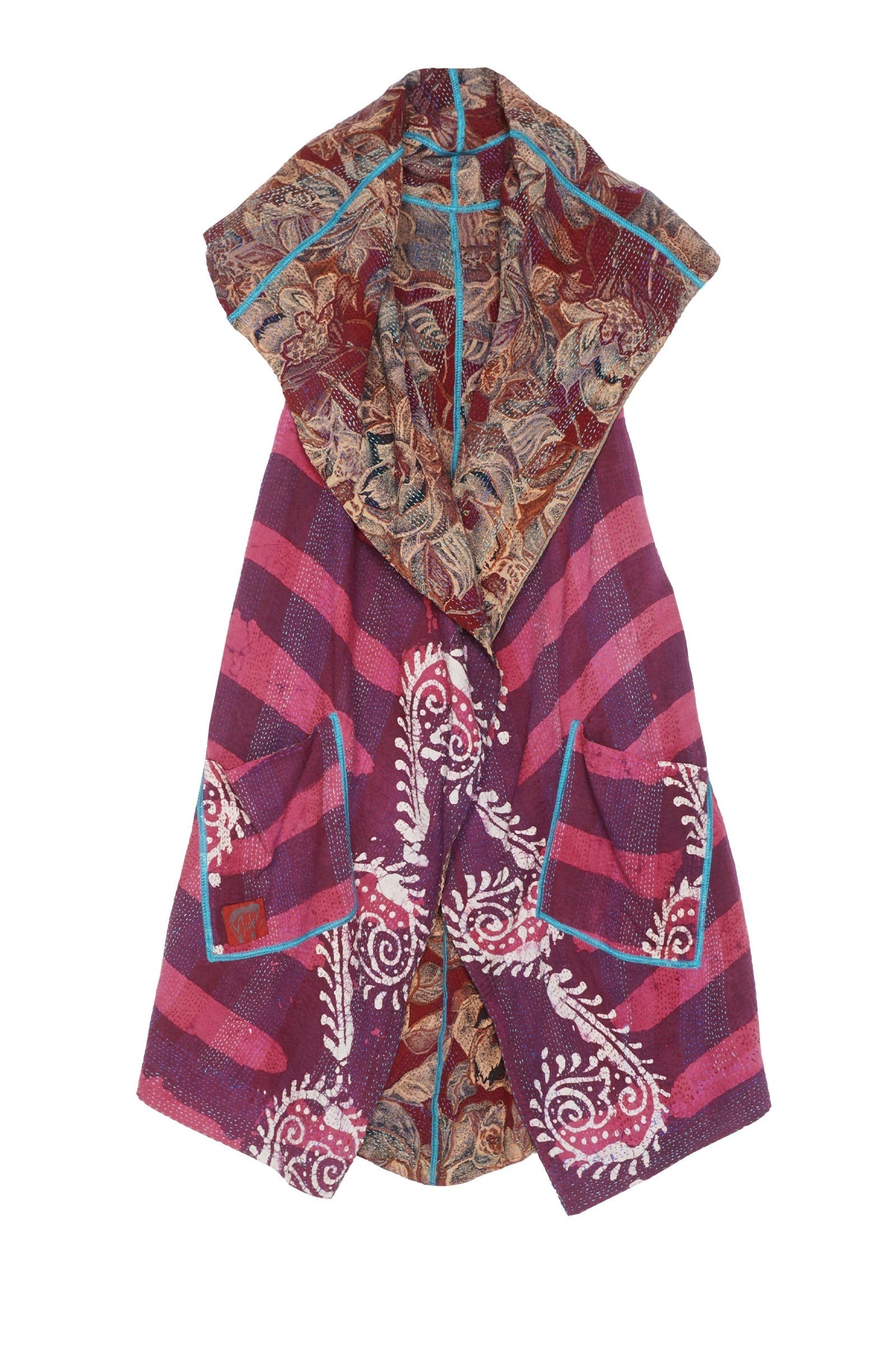 VINTAGE SILK GEORGETTE COTTON KANTHA CIRCULAR VEST - gc2201-9010a -