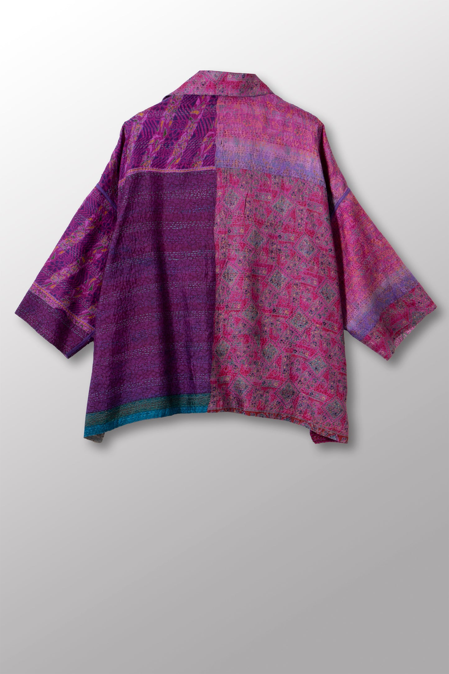 VINTAGE SILK KANTHA CROPPED TENT SHIRT - sv2596-0003a -