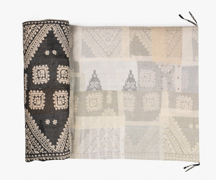 Mosaic Fray Handmade Vintage Kantha Day Bed Mattress Cover - Green