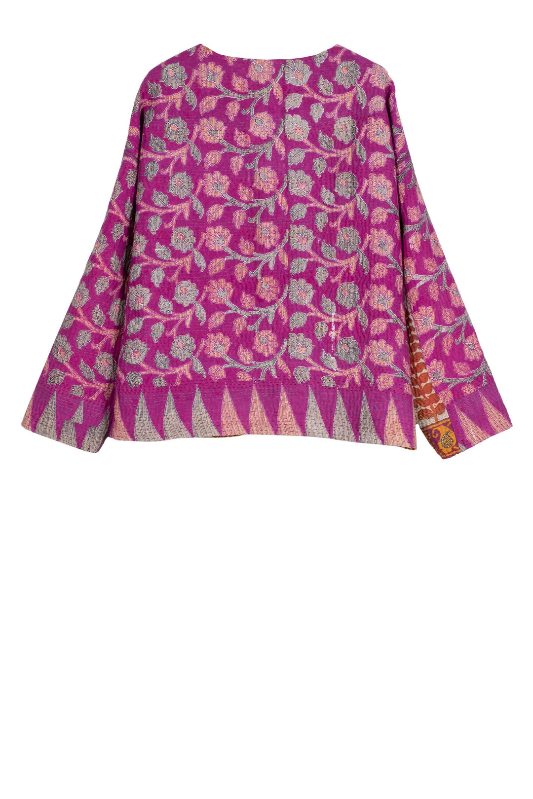 VESTE COURTE EN COTON KANTHA COL ROND VINTAGE - cv4053-0002a -