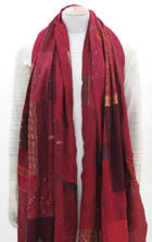 COTTON SILK SW PATCH KANTHA SHAWL LARGE - ws2803-red -