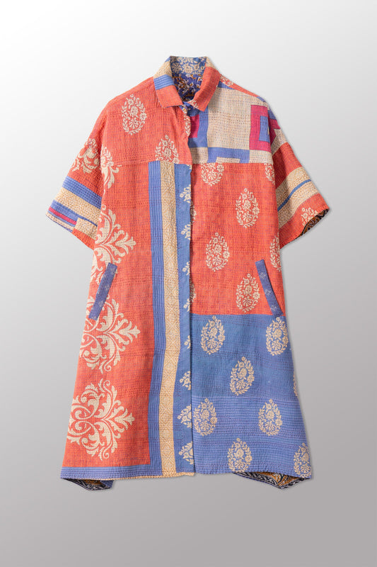 VINTAGE COTTON KANTHA HALF SLV. SHIRT DRESS - cv2429-0025a -
