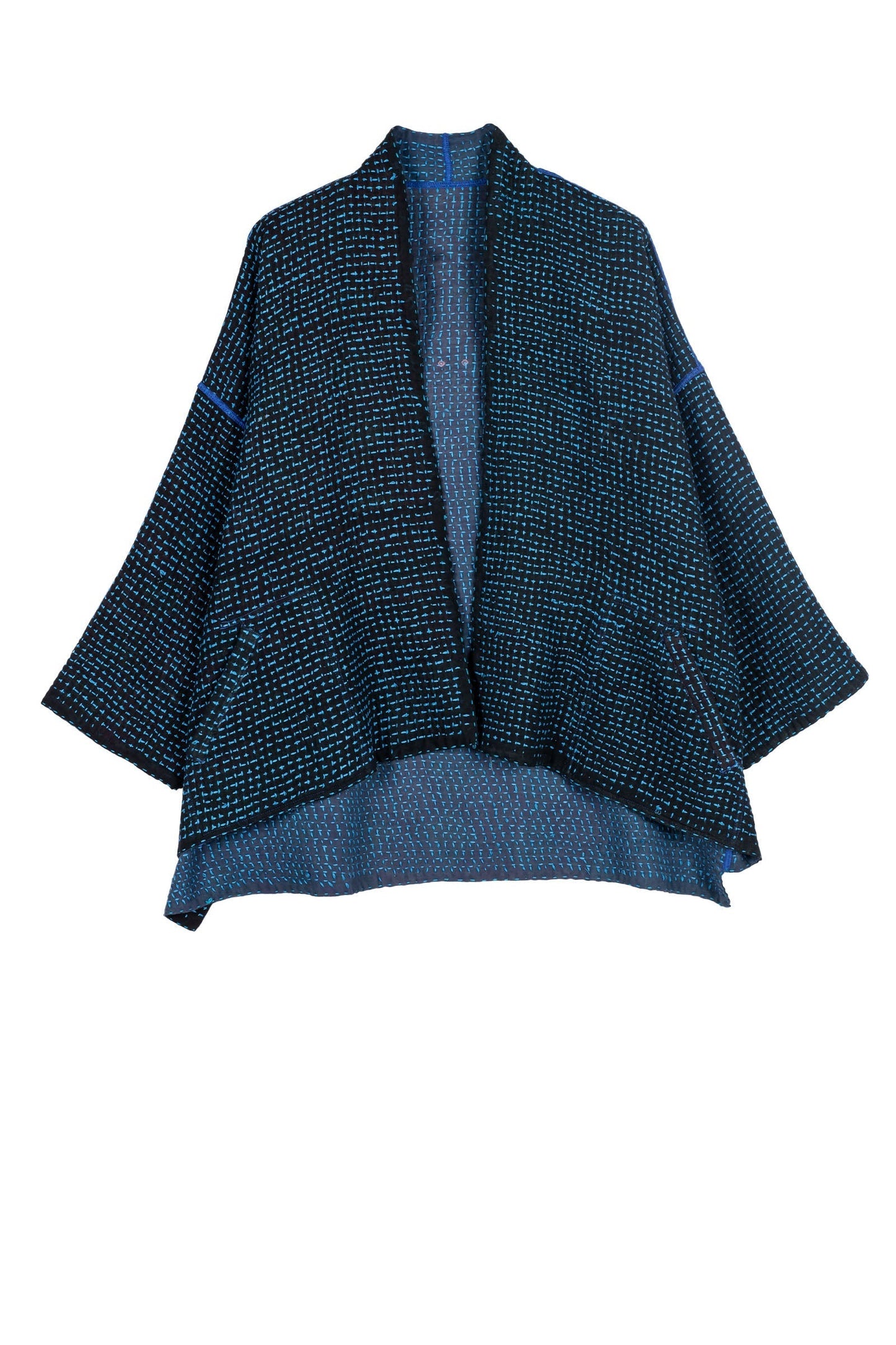 WAFFLE KANTHA MINI KIMONO JKT - wf3055-blu -