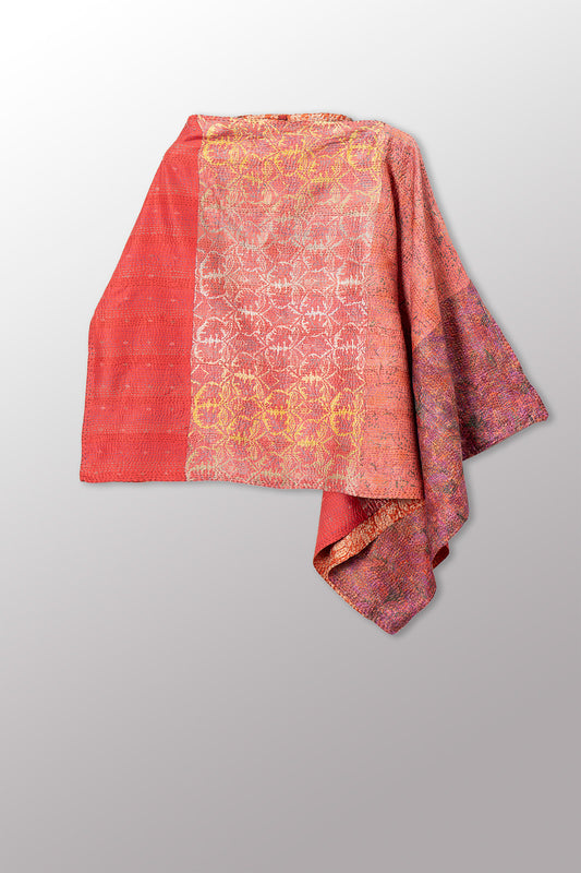 VINTAGE SILK KANTHA LONG CAPE - sv2841-0011a -