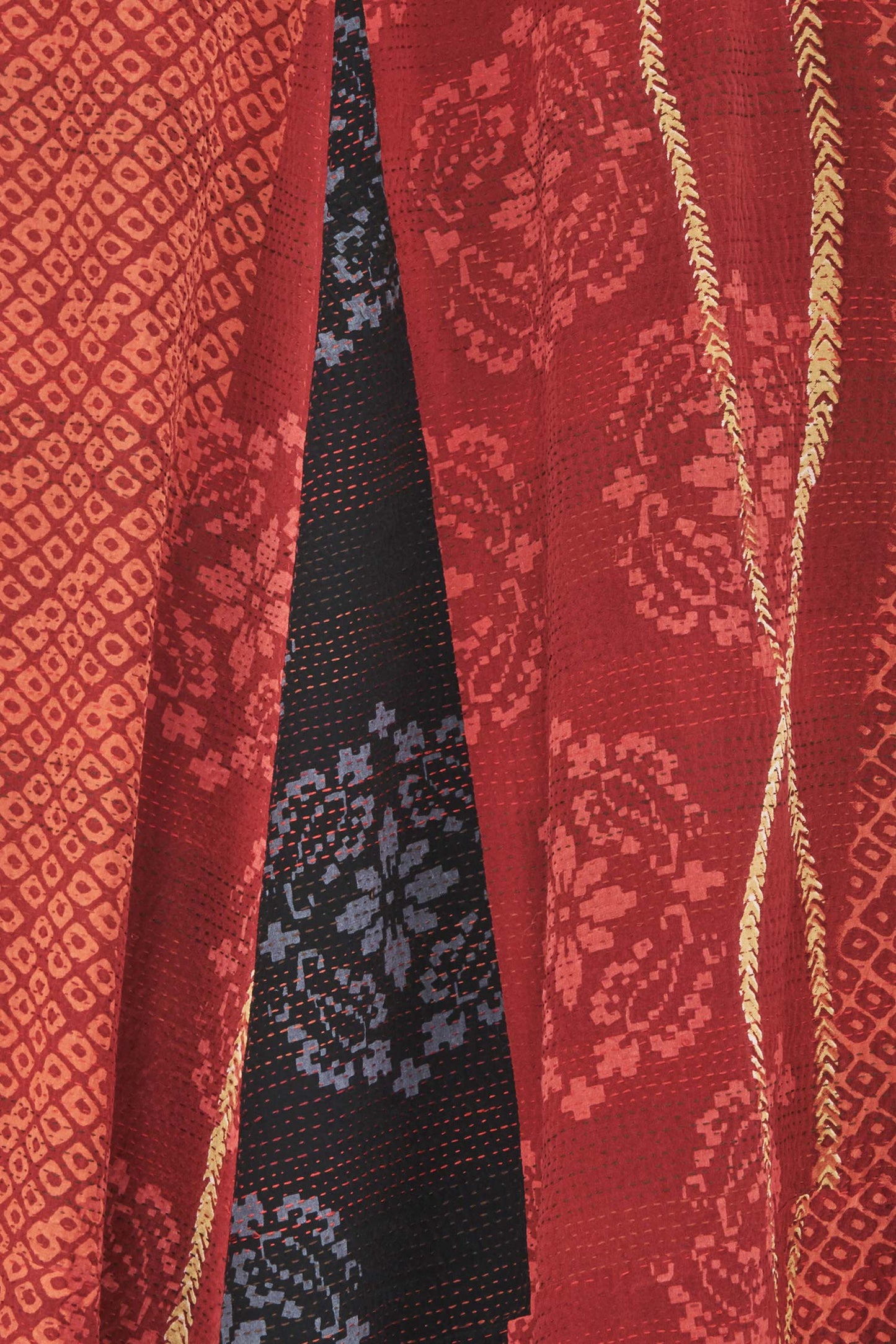 KIMONO PRINT KANTHA A-LINE VEST - kp2203-red -