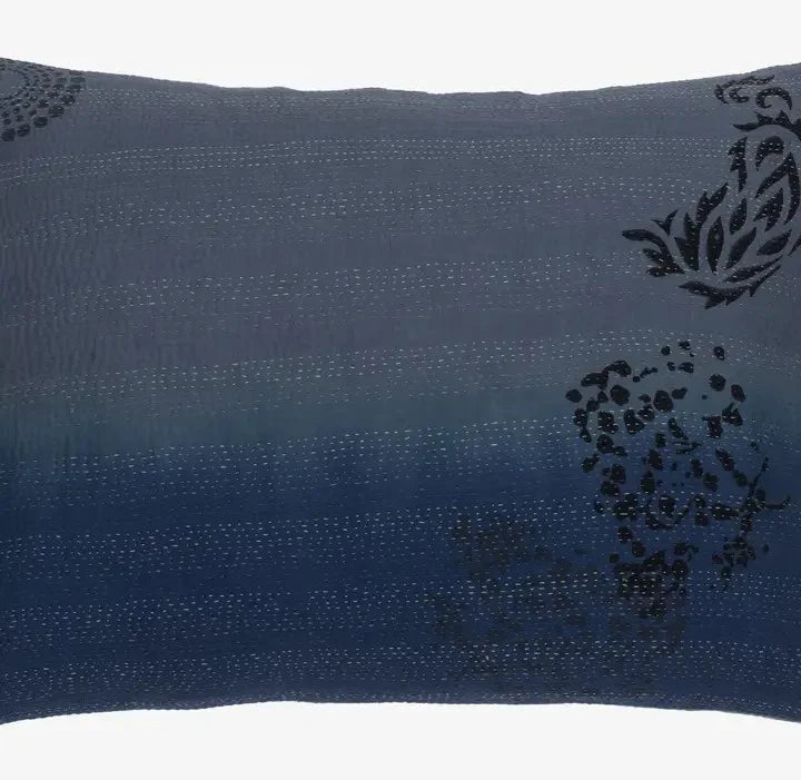 Cotton Ombre Handmade Vintage Kantha Pillow - Indigo