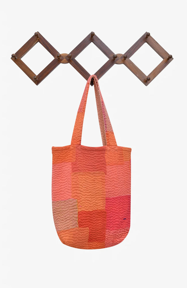 Mosaic Fray Handmade Vintage Kantha Tote Bag - Carrot