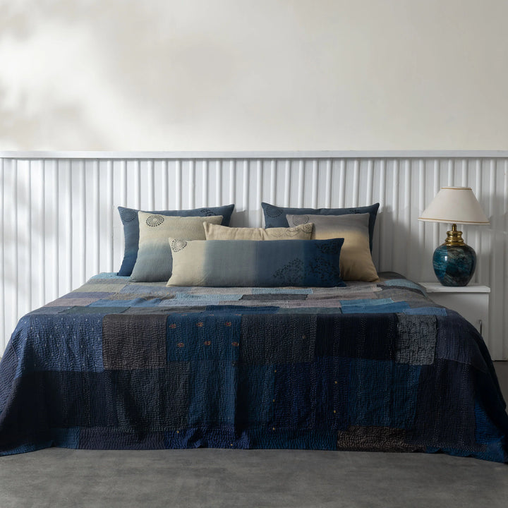 Ombre With Fray Patch Handmade Vintage Quilts - Navy