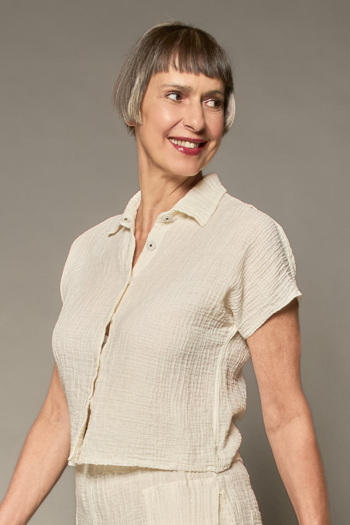 RIPPLE KANTHA ESSENTIAL SHIRT BLOUSE - rp2t111-wht -