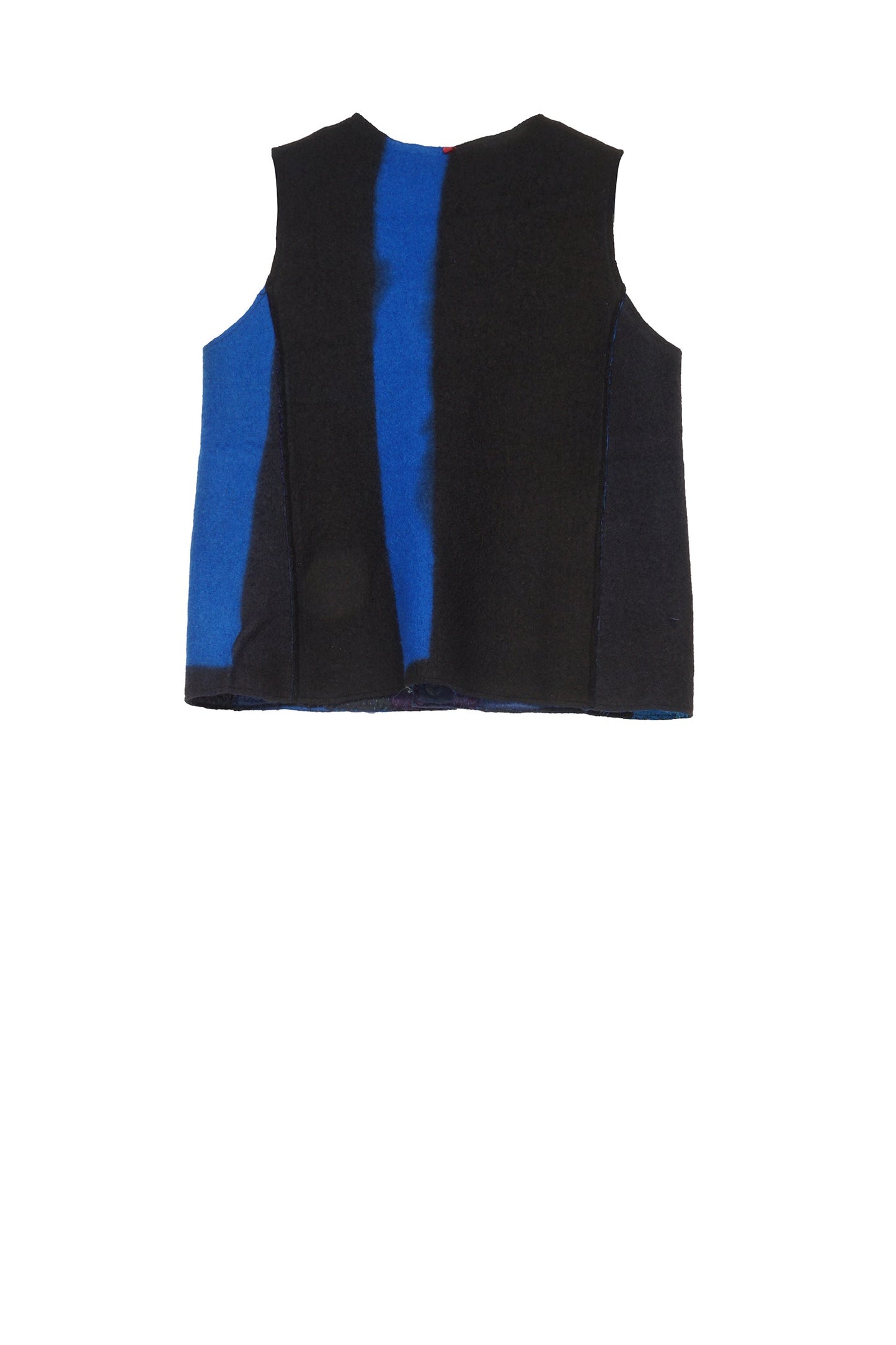 BOILED WOOL KANTHA CREW NECK FITTED VEST - wb2228-blu -