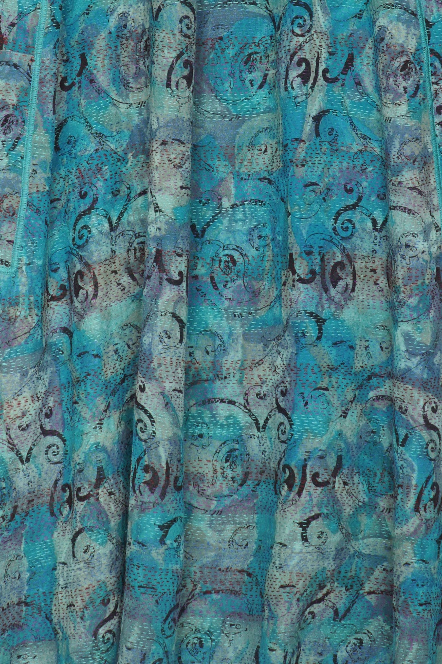 GEORGETTE VINTAGE SILK PATCH KANTHA BACK PLEATED VEST MAXI - gs2222-tel -