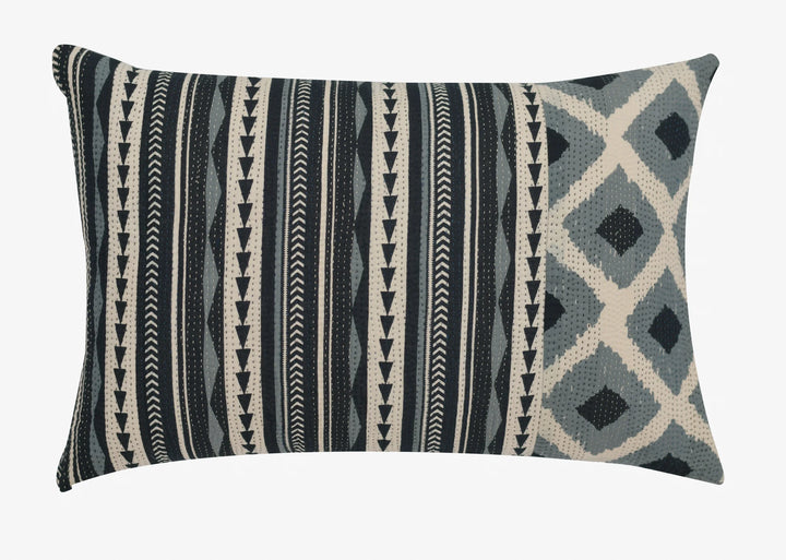 Monotone Ikat Handmade Vintage Kantha Pillow - Black