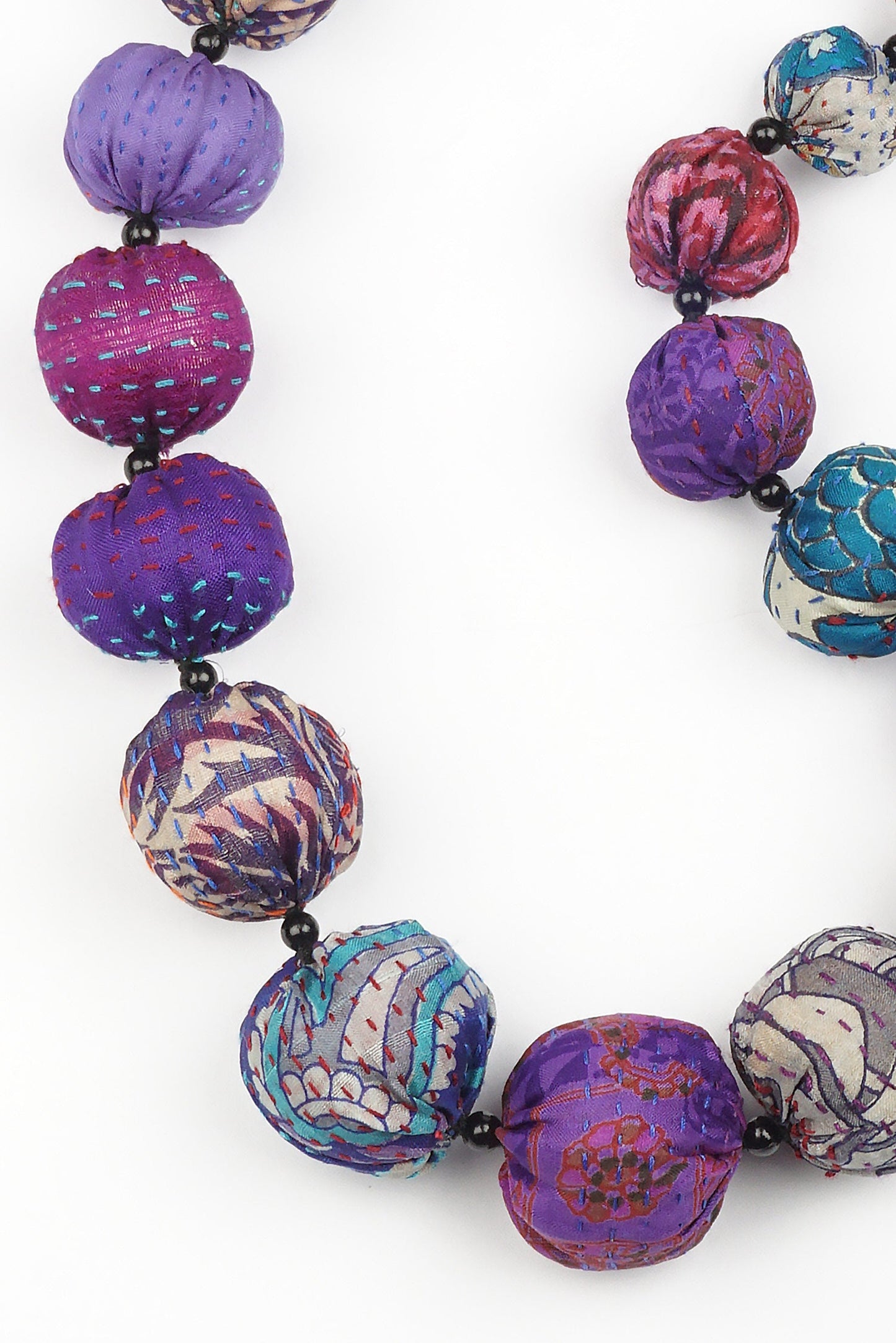 VINTAGE SILK KANTHA NUTS MEDIUM NECKLACE - sv2701-prp -