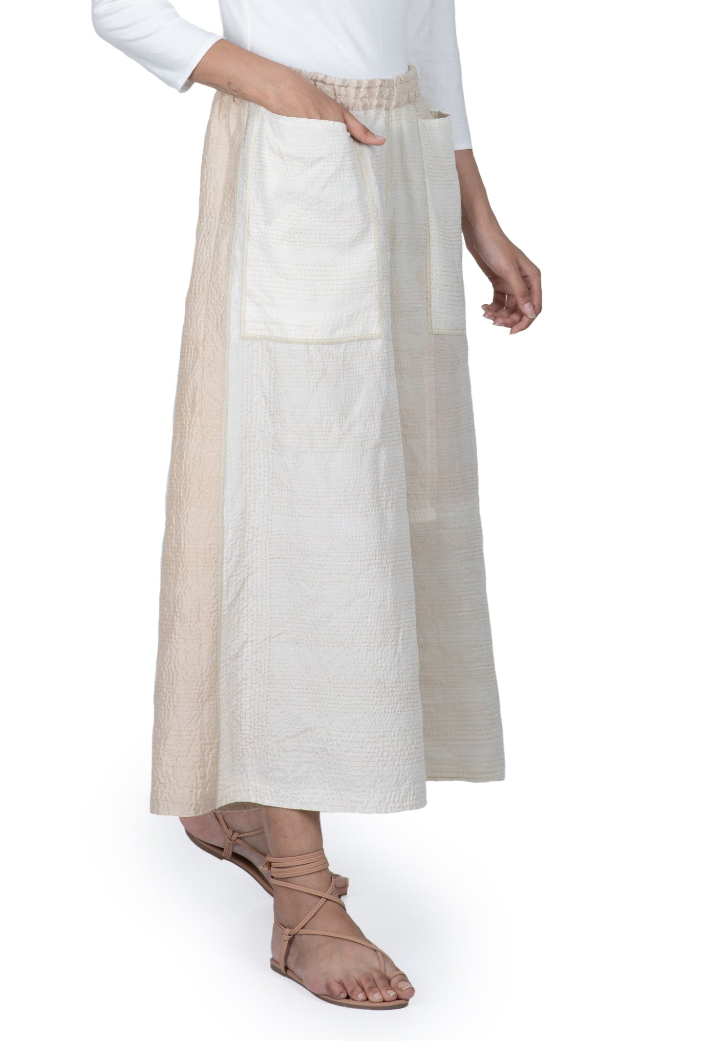 JAIPUR WHITE KANTHA DRAW STRING GAUCHO - jw2627-ivy -