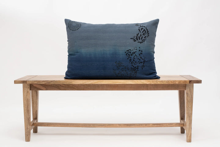 Cotton Ombre Handmade Vintage Kantha Pillow - Indigo