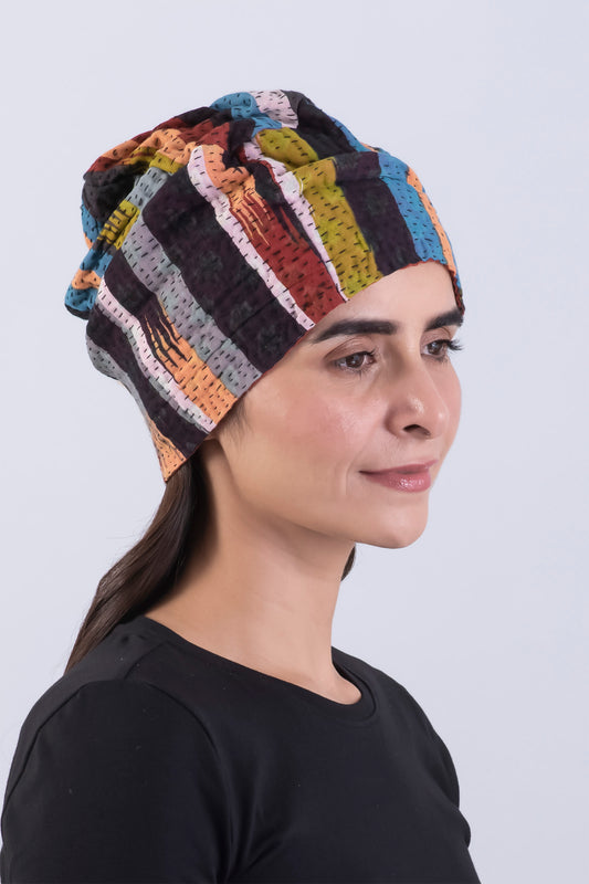 IKAT STRIPE KANTHA PATCHWORK HAT - is4880-red -