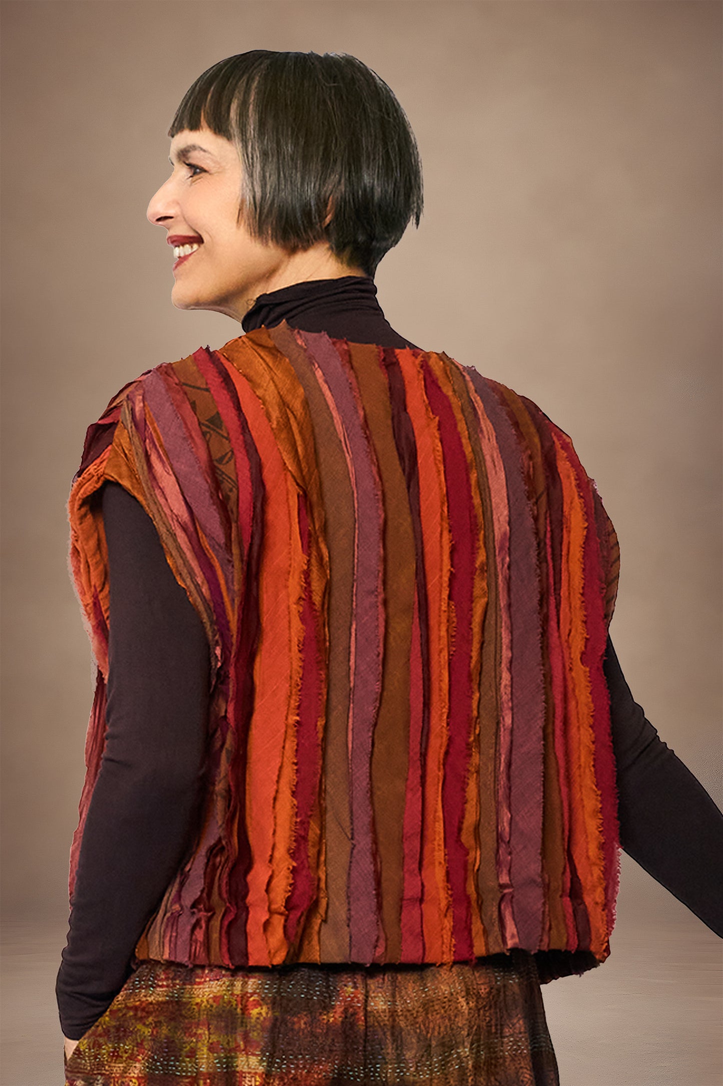 WAVY STRIPE KANTHA WIDE SHOULDER VEST - wv2245-org -
