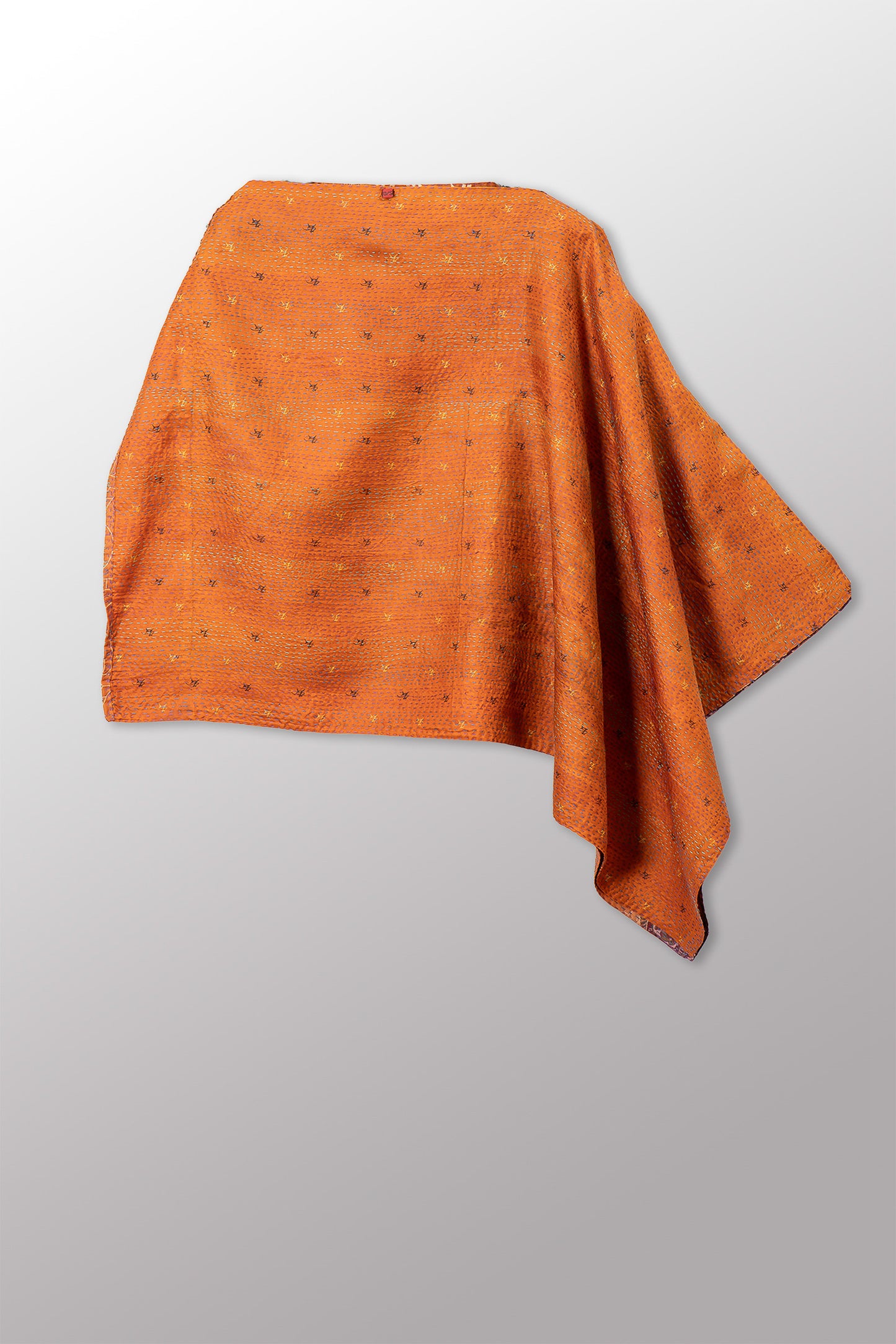 VINTAGE SILK KANTHA LONG CAPE - sv2841-0007a -