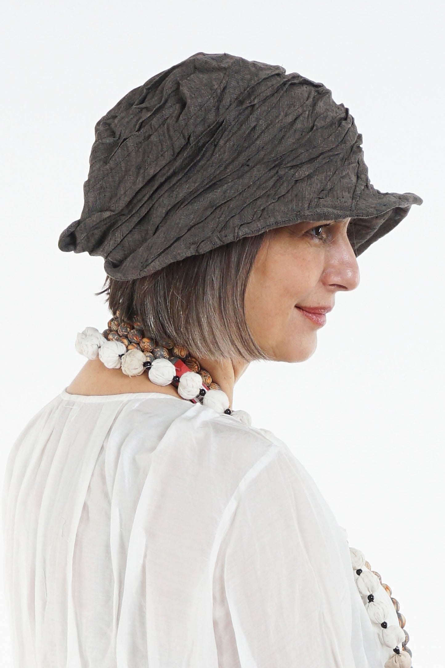 LINEN TWIST TUCKED BRIM HAT - ln1886-brn -