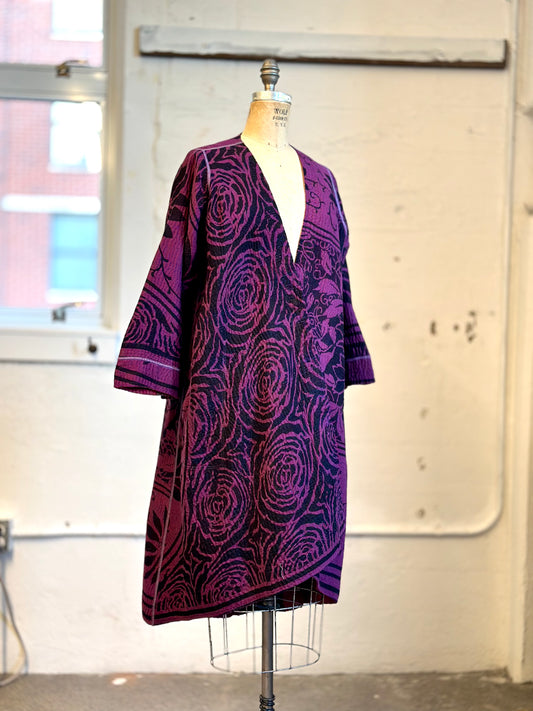 AMETHYST COTTON SILK KANTHA WRAP FLARE COAT - oc4330-prp -