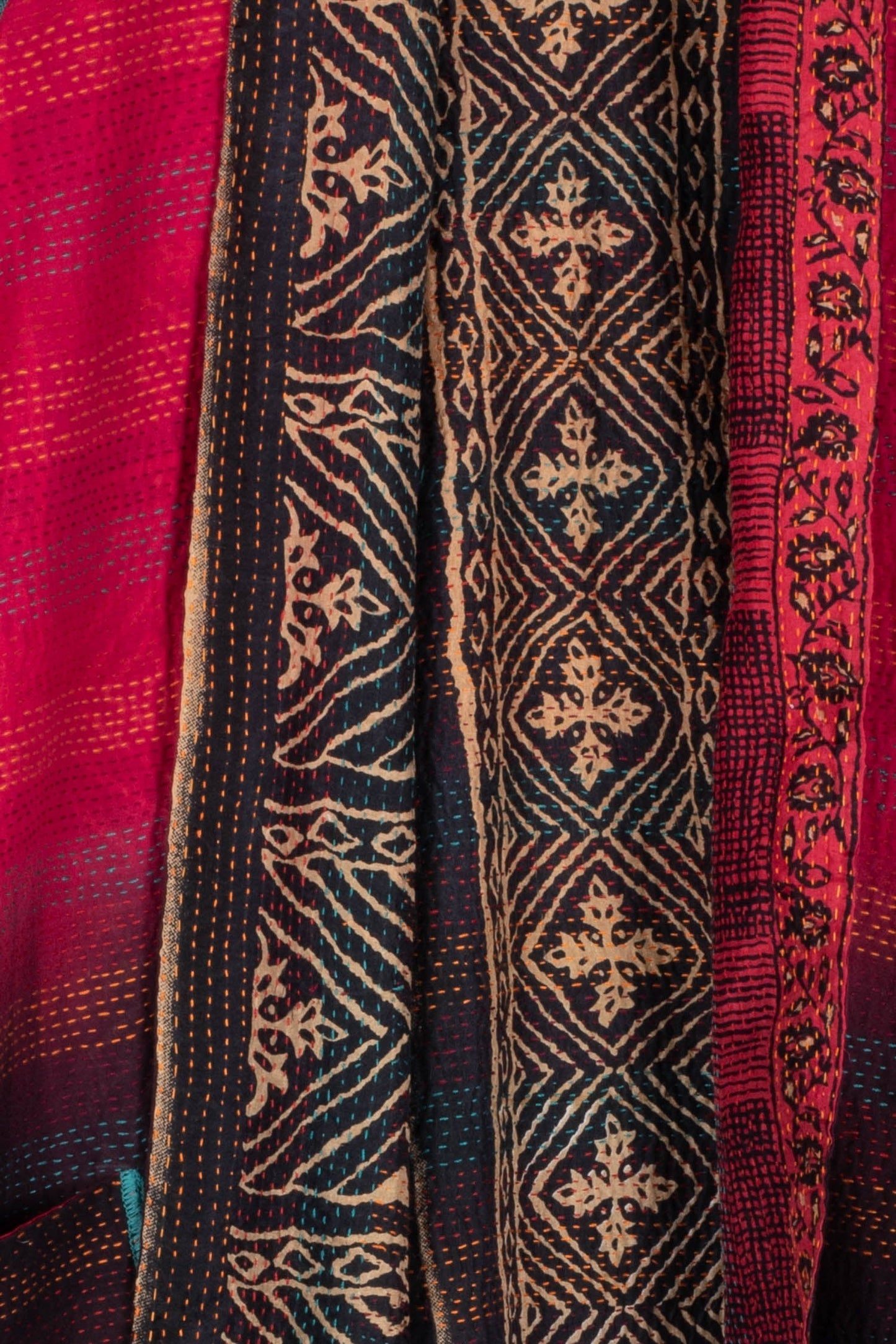 SILK COTTON OMBRE PRINT KANTHA A-LINE VEST - os2203-red -