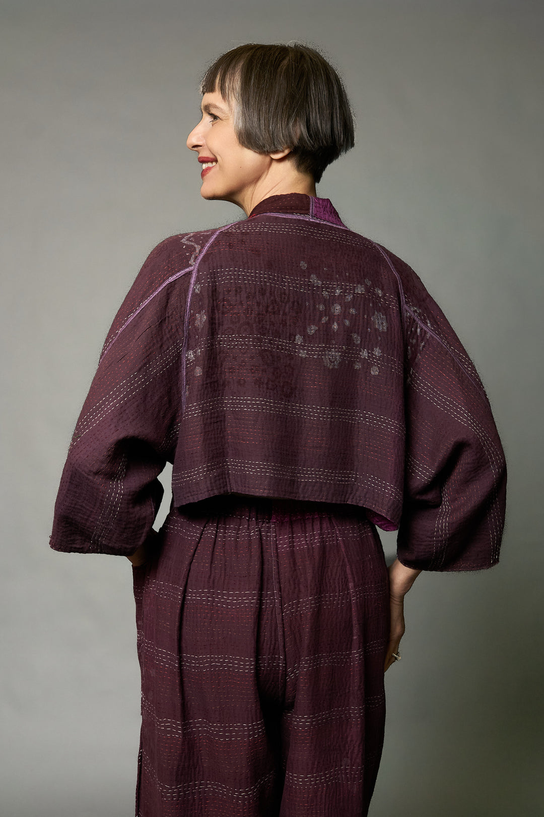 MOSAIC FRAY PATCH KANTHA PUFF SLV. SHRUG - zb2062-prp -