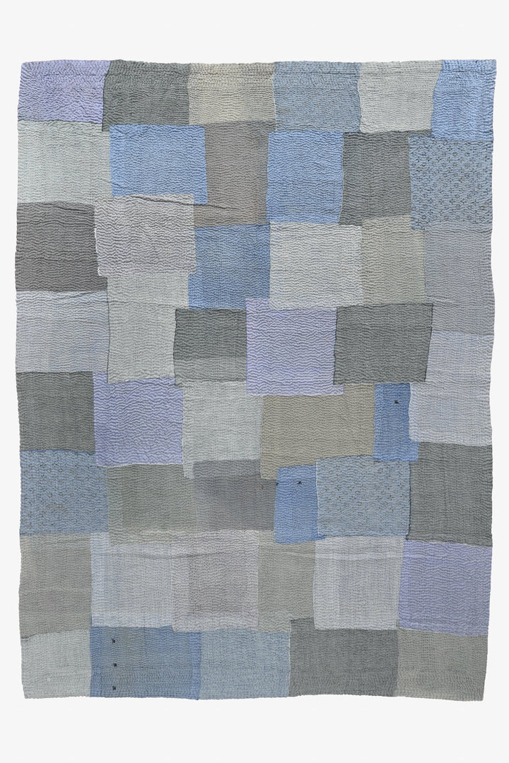 Mosaic Fray  Patch Handmade Vintage Kantha Quilts -Hydrangea