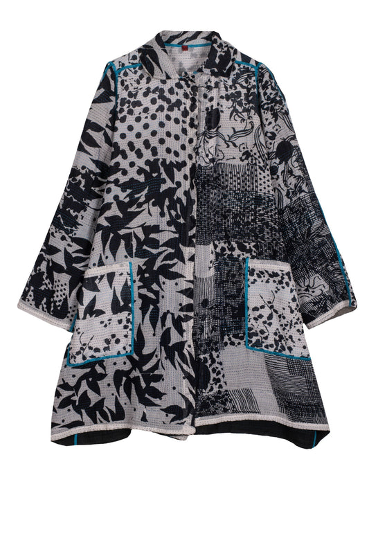 MONOTONE TWILIGHT PRINT KANTHA A-LINE DUSTER - tp2311-wht -