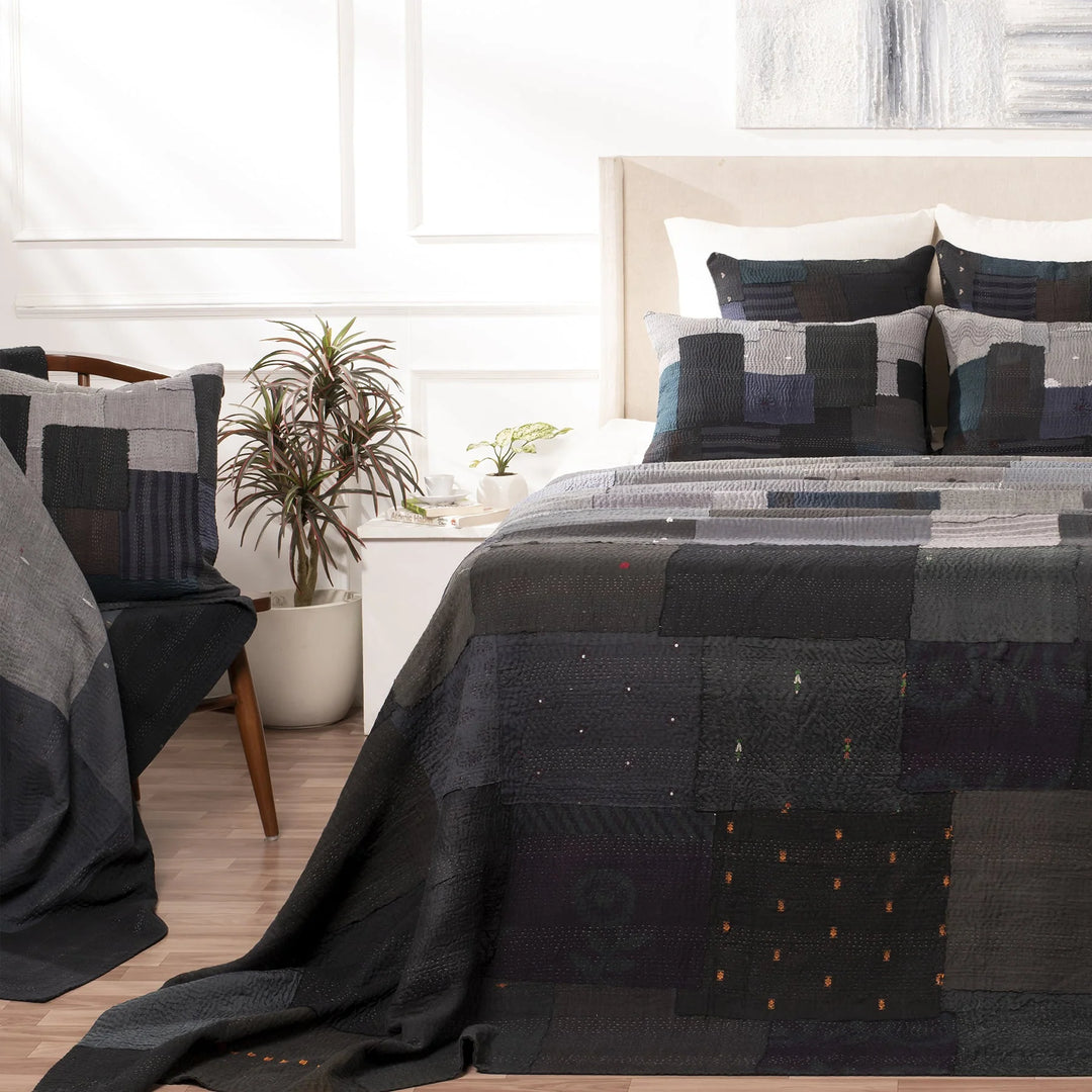 Landscape Handmade vintage Kantha Quilts - Black