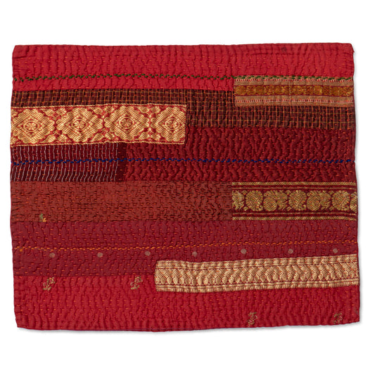 Hand made kantha Red Jewel Striped Placemats (Set of 2)