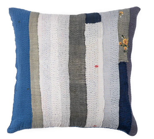 Cotton Stripes Patch Kantha Pillow
