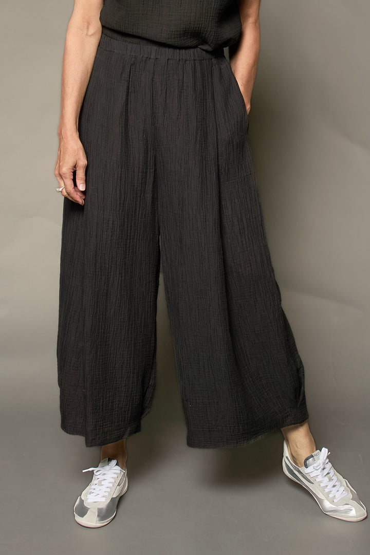 RIPPLE KANTHA WIDE LEG LANTERN PANTS - rp2646-blk -