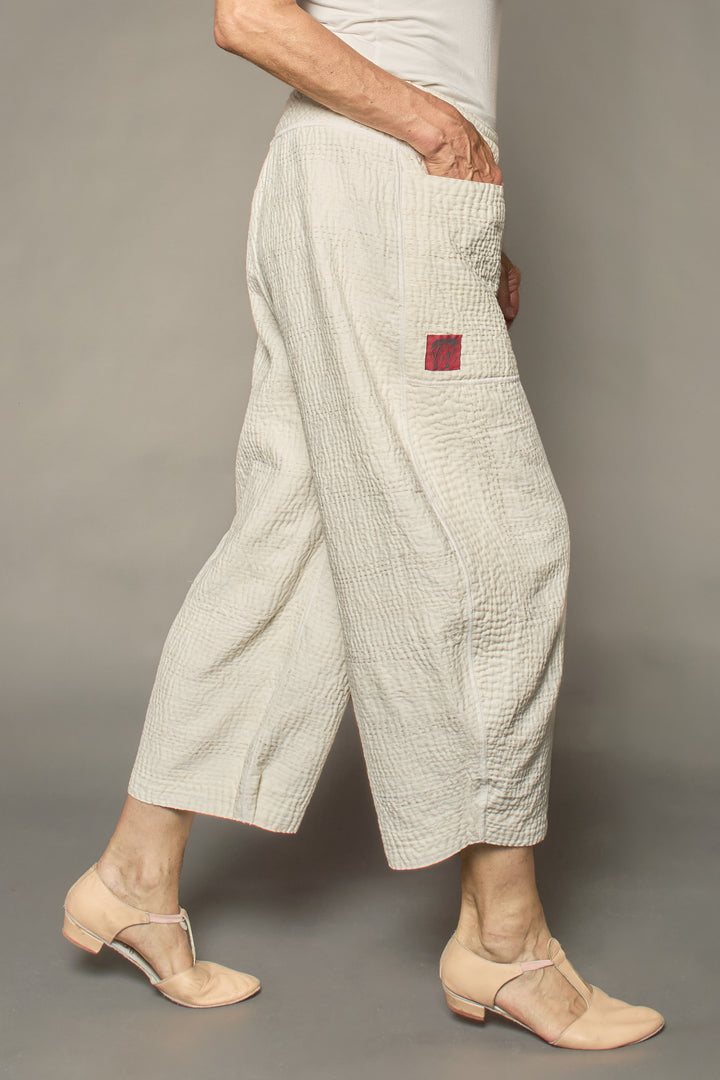 FRAYED PATCH KANTHA LANTERN PANTS - fi4634-ivy -