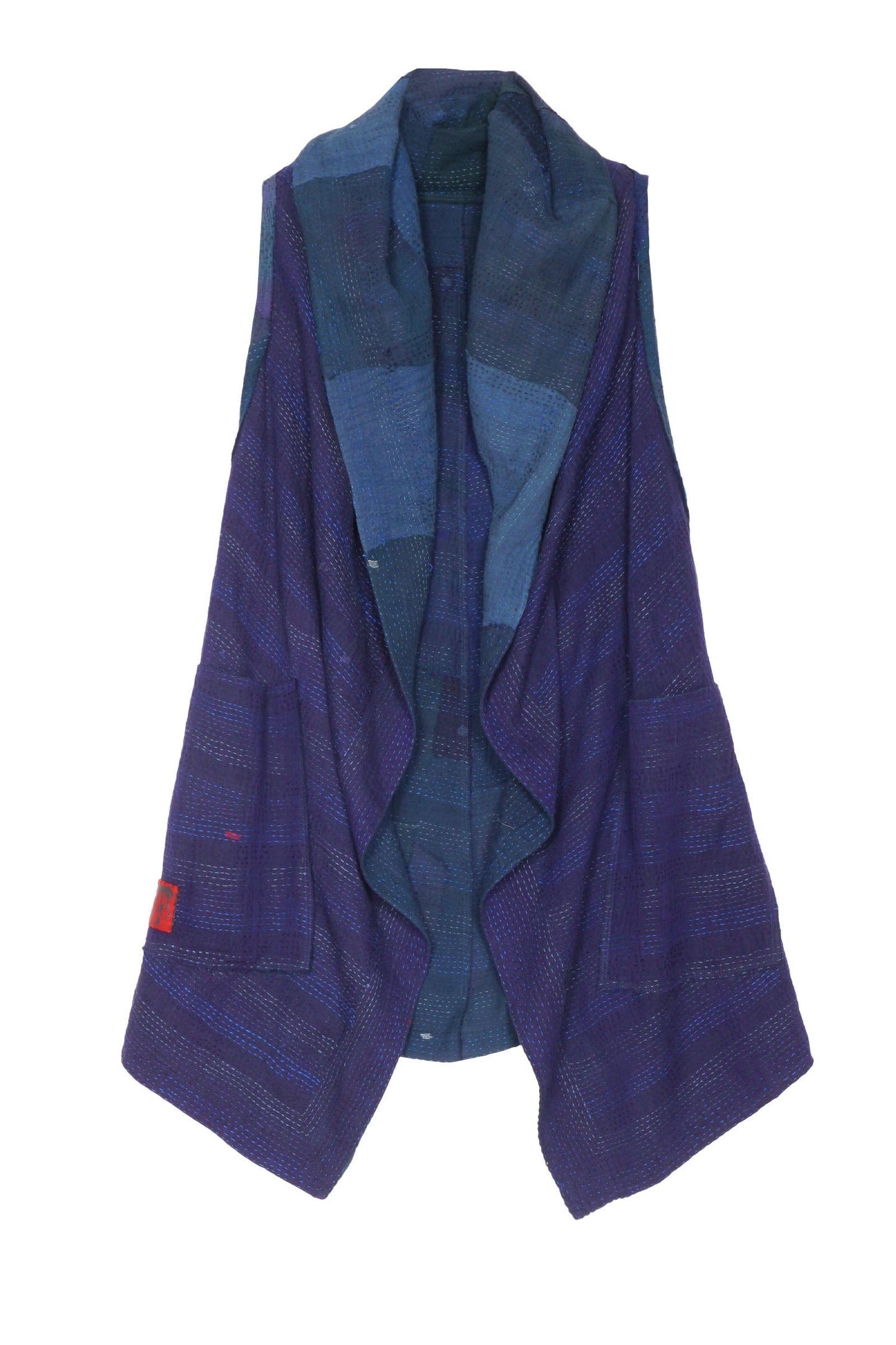 FRAYED PATCH KANTHA HOODED VEST - fi2220-nvy -