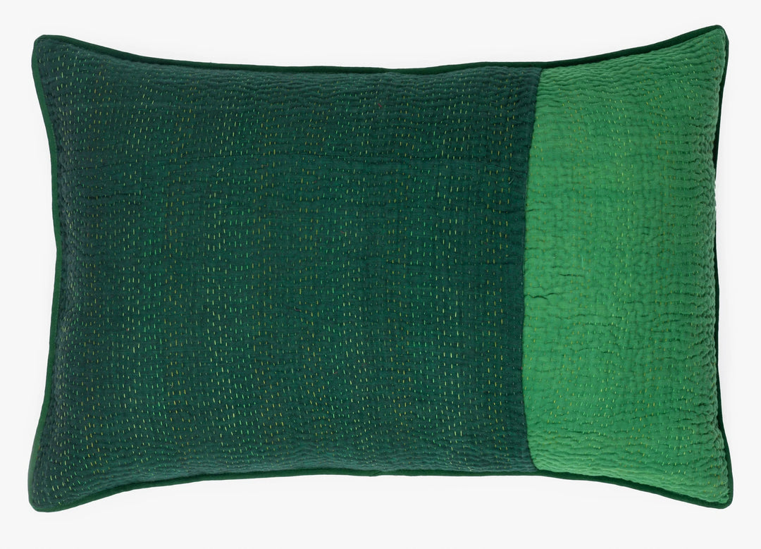Landscape Fray Path vintage Kantha Pillow - Green