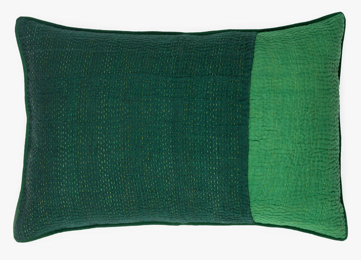 Landscape Fray Path vintage Kantha Pillow - Green