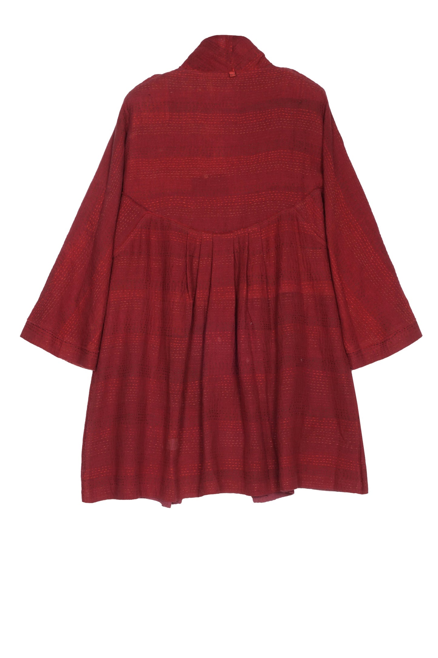 LANDSCAPE FRAYED PATCH KANTHA BACK TUCKED TUNIC - lf2513-red -