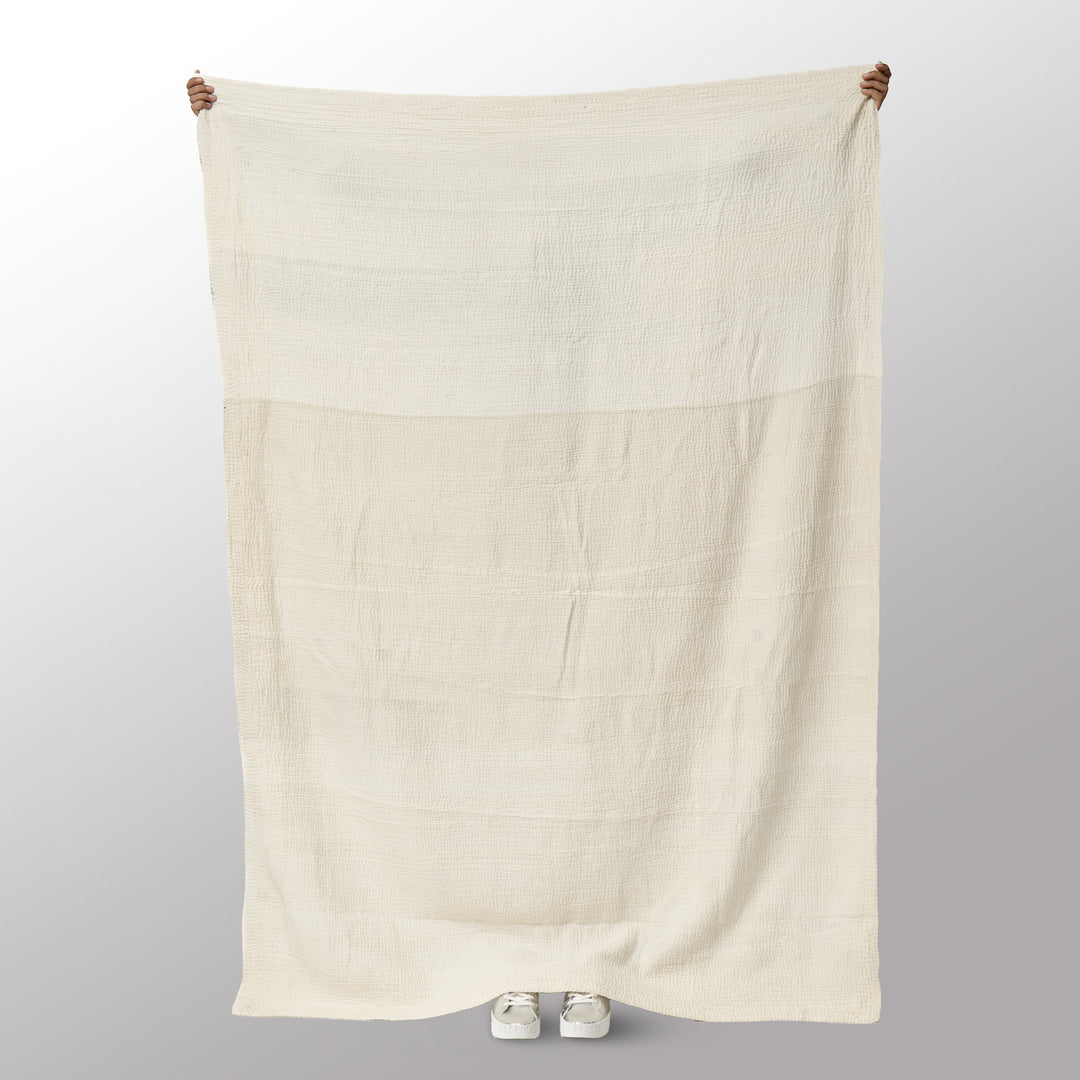 Grey Mist Fray Patch Kantha Quilts
